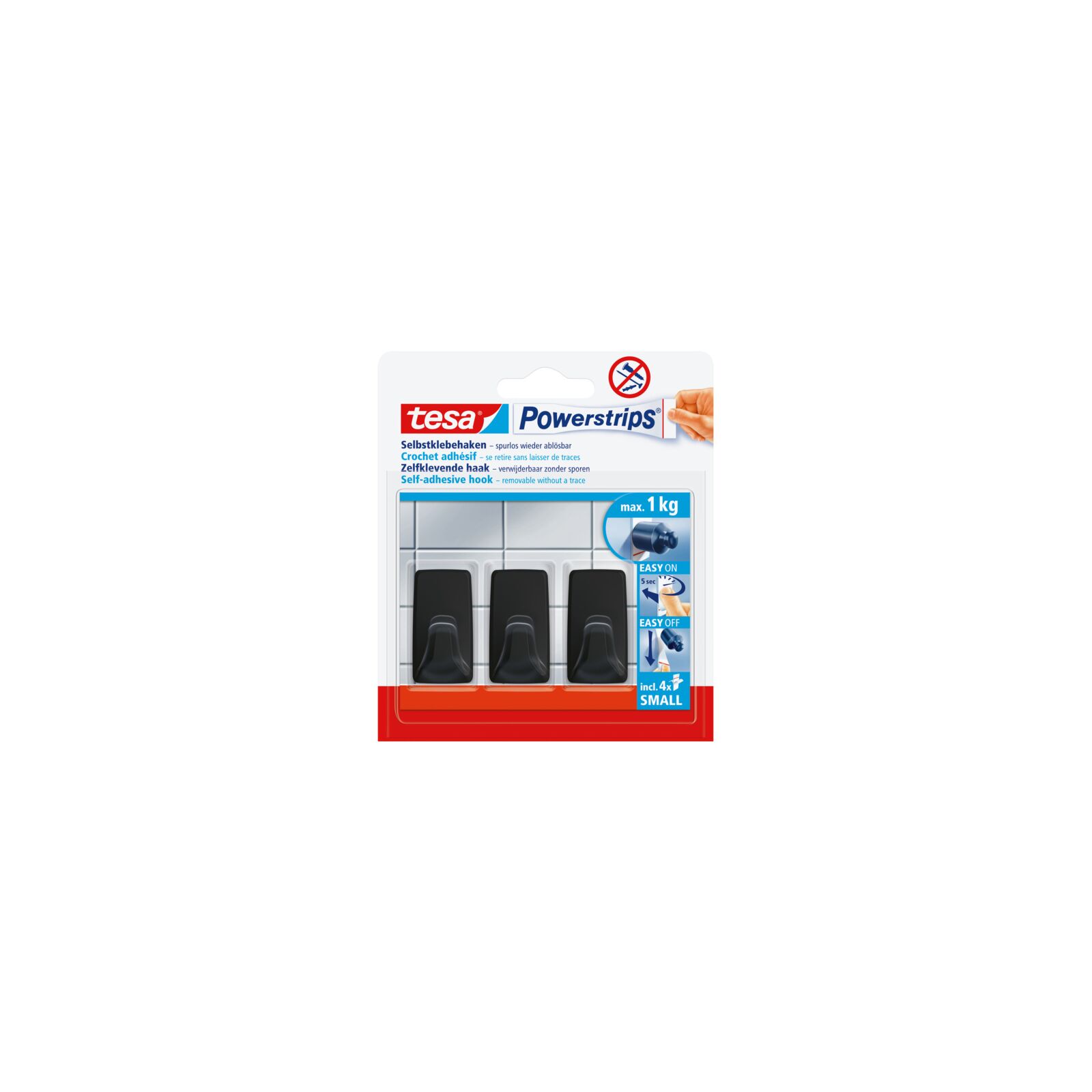 Tesa Adhesive Hooks Powerstrips 3 pcs Rectangular Small Black