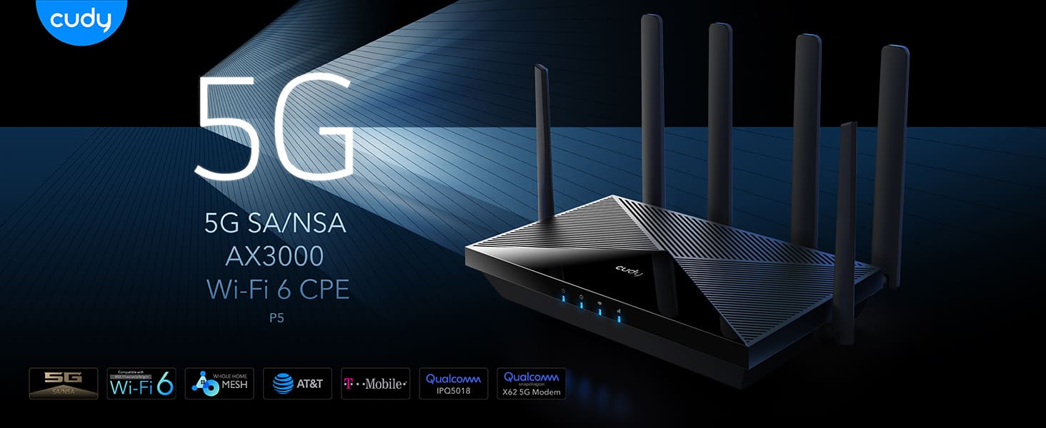 Router WiFi 6e 5G LTE SA/NSA AX3000, Dual SIM, WAN, 5 band Open WRT, Cudy P5 - 4