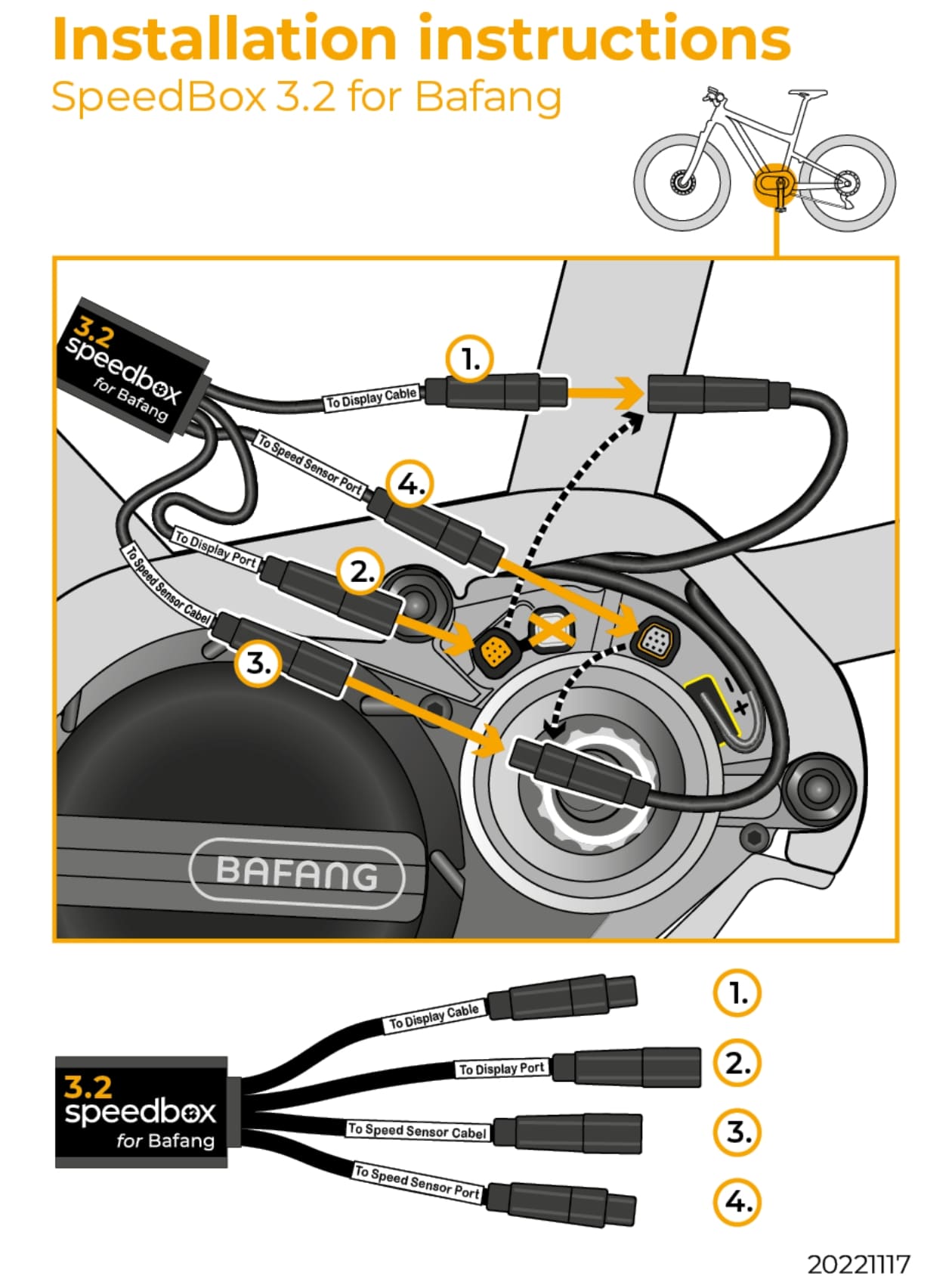 SpeedBox 3.2 B.Tuning för Elcyklar med Bafangmotor (M200, M410, M500, M510), obegränsad maxhastighet - 3