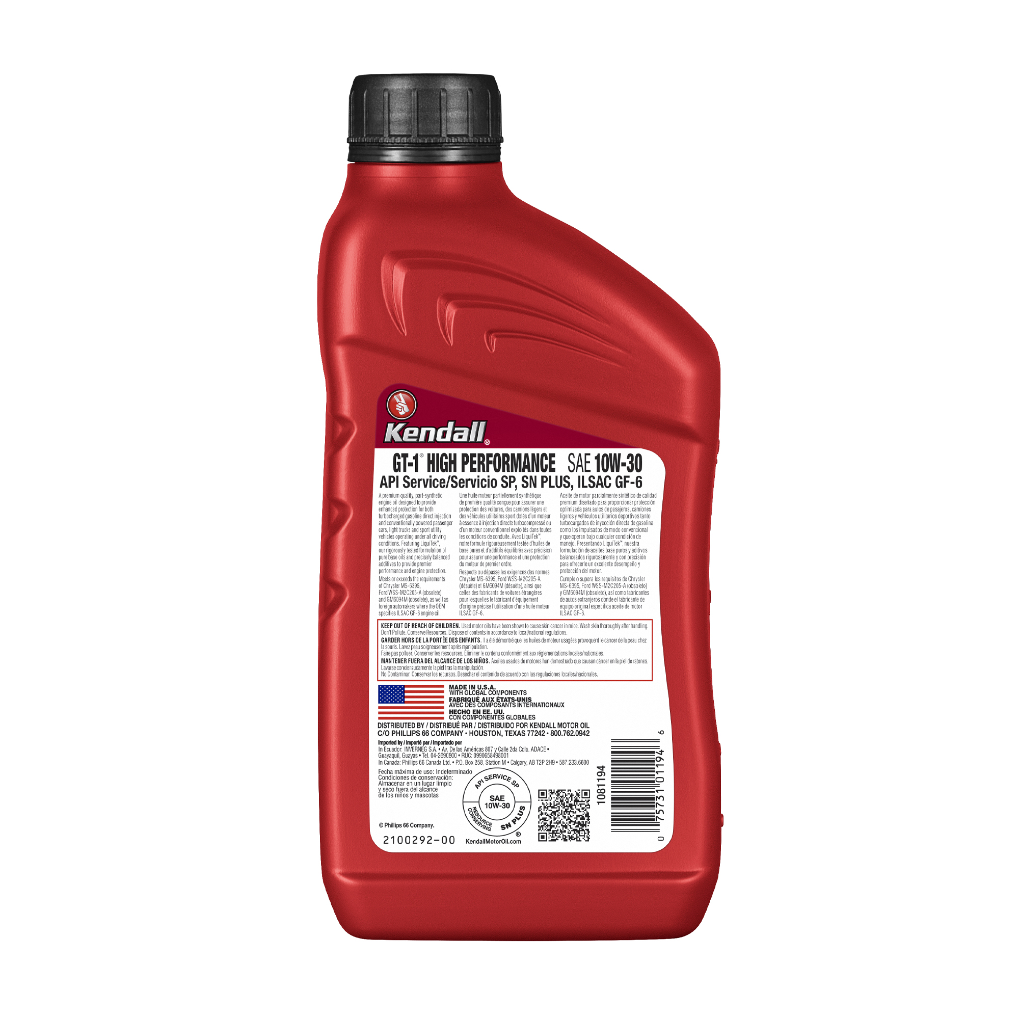 Kendall GT-1 HP Synt.Blend 10W-30 1Qt 0,946 L - 2