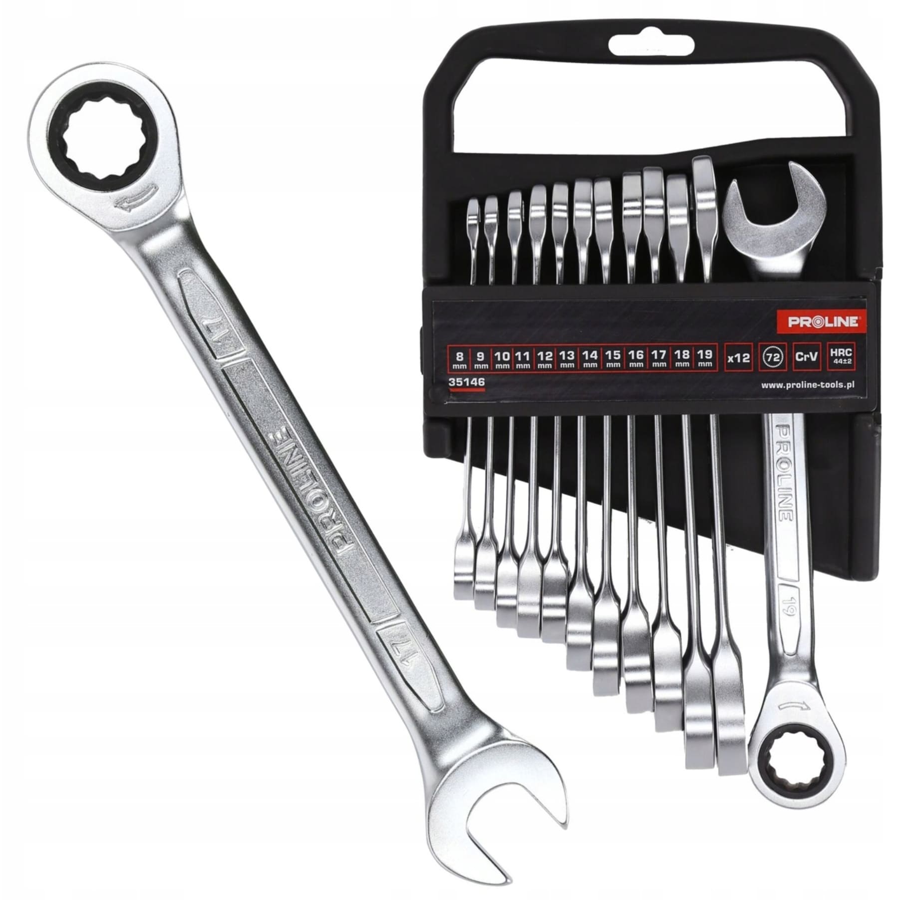 PROLINE TOOLS U-Ringnycklar 12 st (8-19 mm) med Spärr 72t, Proline
