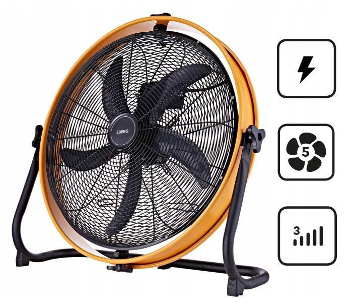 Stor kraftfull mobil industrifläkt 50 cm 130W, trumfläkt golvmodell, svart pulverlackad, 6480m³/h, EBERG EBF 20 - 4