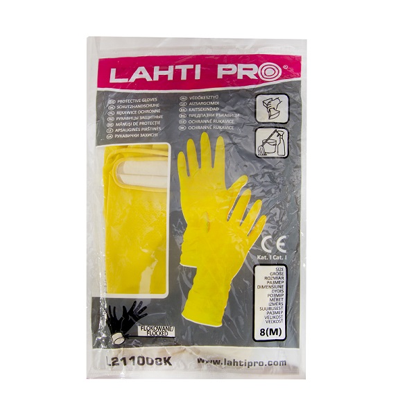 LahtiPro Gloves Latex Household Gul, (Butiksförp.), 10 , CE, LAHTI