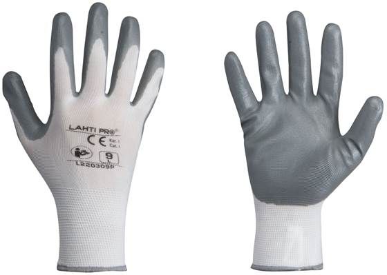 LahtiPro Gloves Nitrile Grey-White L220309P, 12 Pairs, 9 , CE, LAHTI