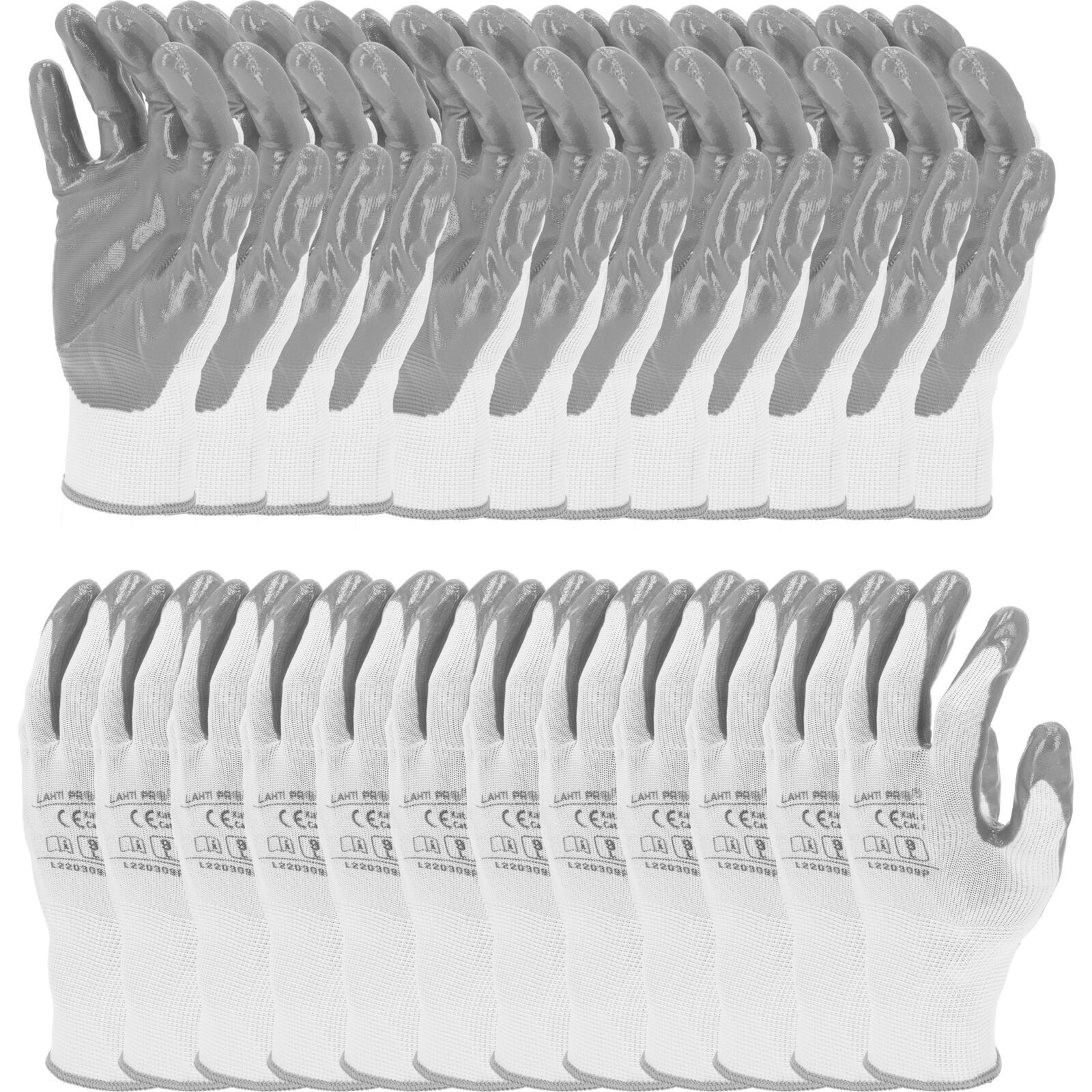 LahtiPro Gloves Nitrile Grey-White L220309P, 12 Pairs, 9 , CE, LAHTI - 2