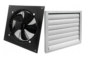 Harmann Ventilatoren Väggmonterad utsugsfläkt 400 mm, axialfläkt 190W 3500 m3/h, professionell industrifläkt med gravitationsjalusi, Harmann WAX 400/W/4/3500S