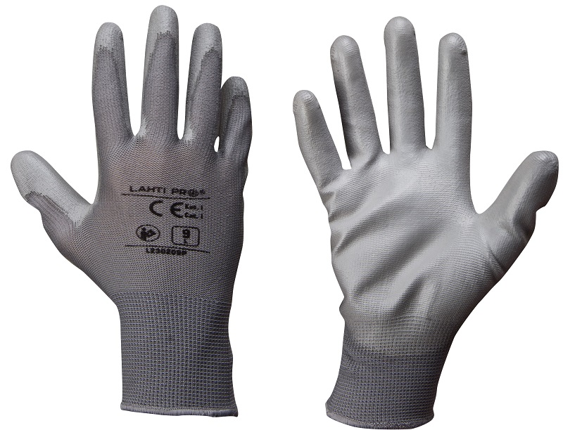 LahtiPro Handskar poliuretan grå L230209P, 12 PAIRS, 9 , CE, LAHTI