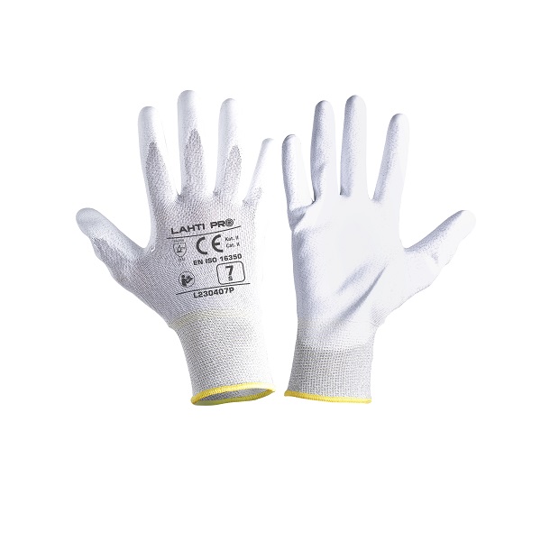 LahtiPro Gloves Pu Antistat. White L230408 P, (Butiksförp.), 8 , CE, LAHTI
