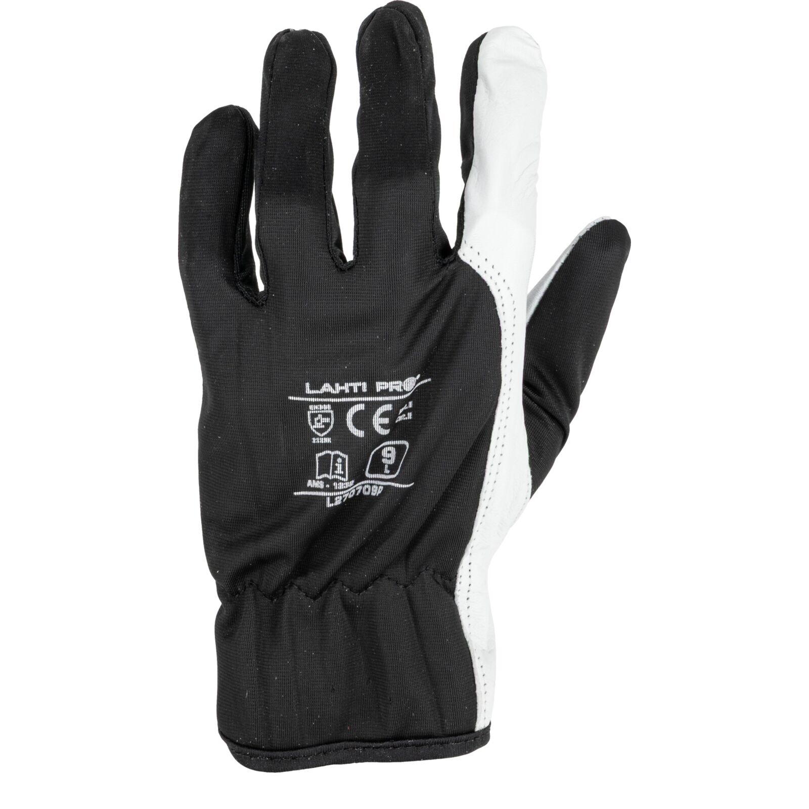 LahtiPro Handskar, äkta getskinn, bomull, spandex, st. 8, svart-vita, XL, CE, EN 420, EN 388, skyddskat. 2, LAHTI L2707 (Handskestorlek : 10 [XL] Handlängd 20,4cm Omkrets 25,4cm) - 6