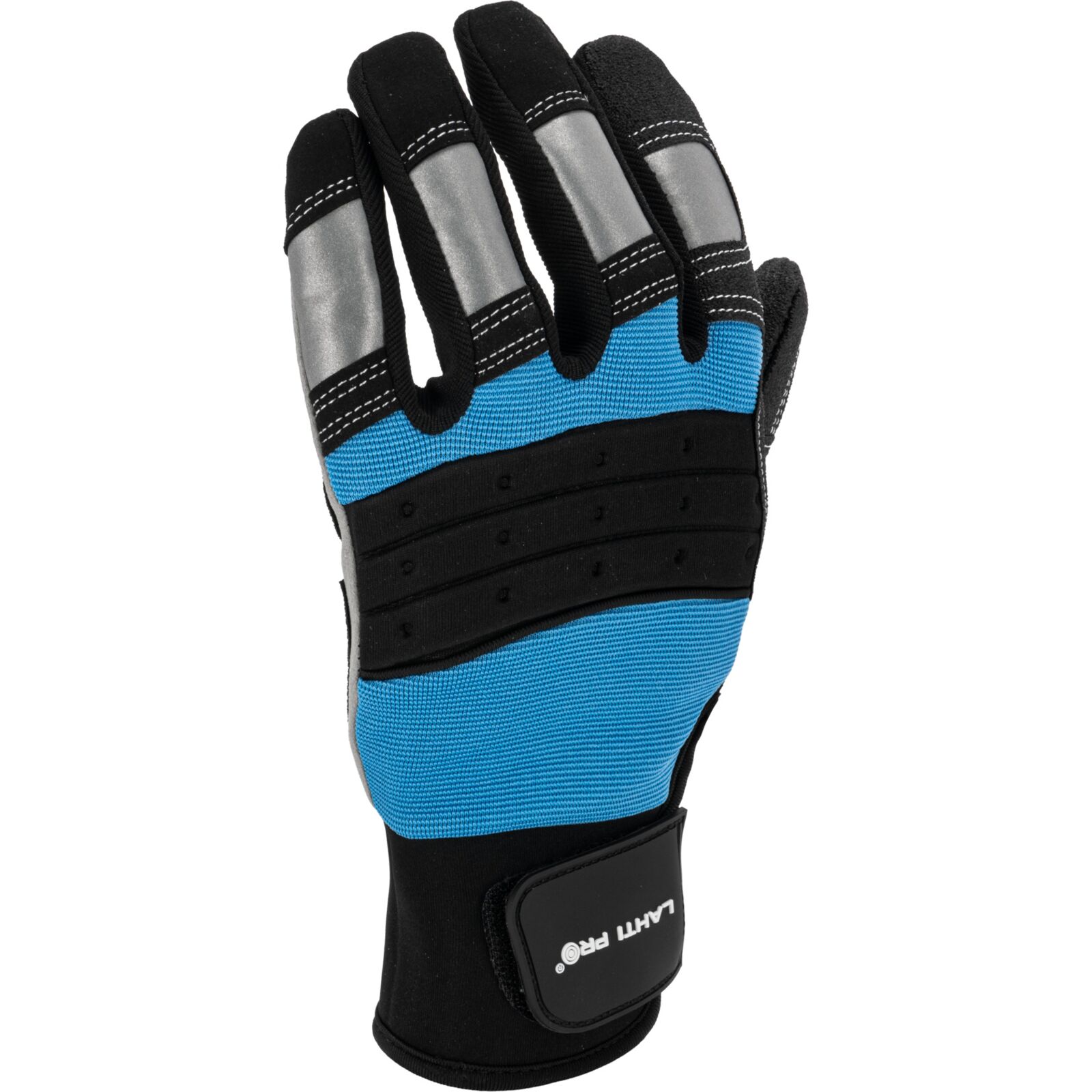 LahtiPro Handskar för mekaniker, st. 10, svart-blå, med reflex, spandex, PVC, CE, EN 420, LAHTI PRO L2807 - 2