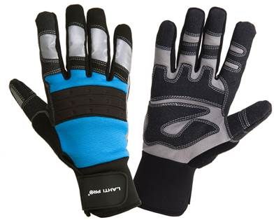 LahtiPro Handskar för mekaniker, st. 10, svart-blå, med reflex, spandex, PVC, CE, EN 420, LAHTI PRO L2807