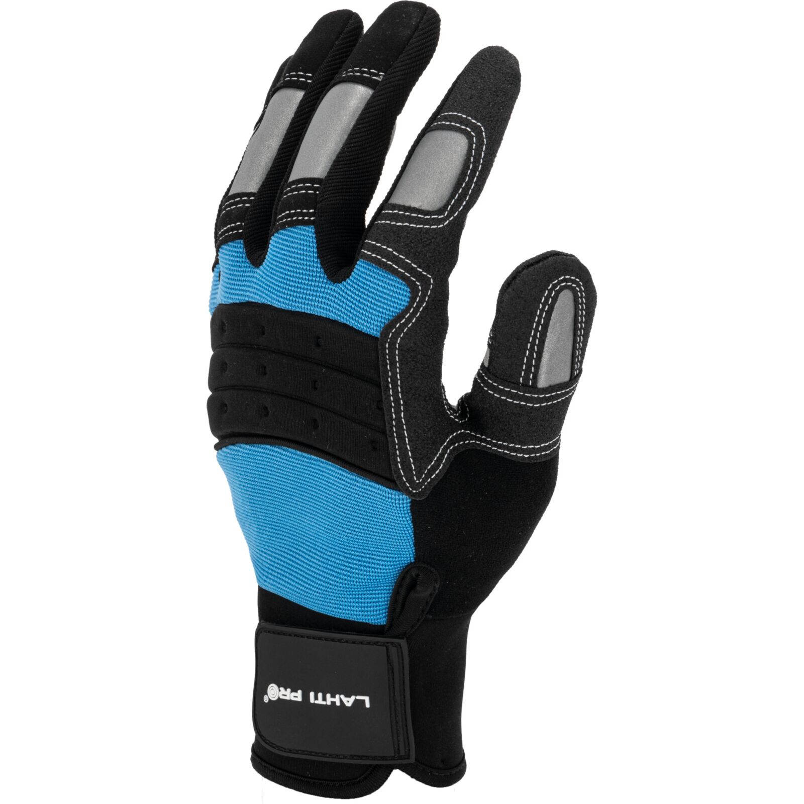 LahtiPro Handskar för mekaniker, st. 11, svart-blå, med reflex, spandex, PVC, CE, EN 420, LAHTI PRO L2807 - 3