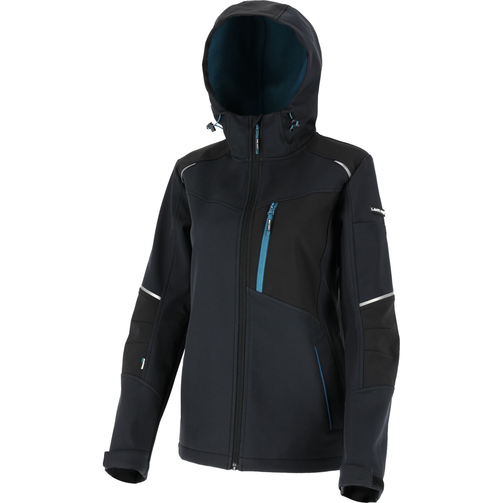 LahtiPro Softshell-Jacka dam med hood, svart-turkos, CE, LAHTI (Storlek : 2XL)