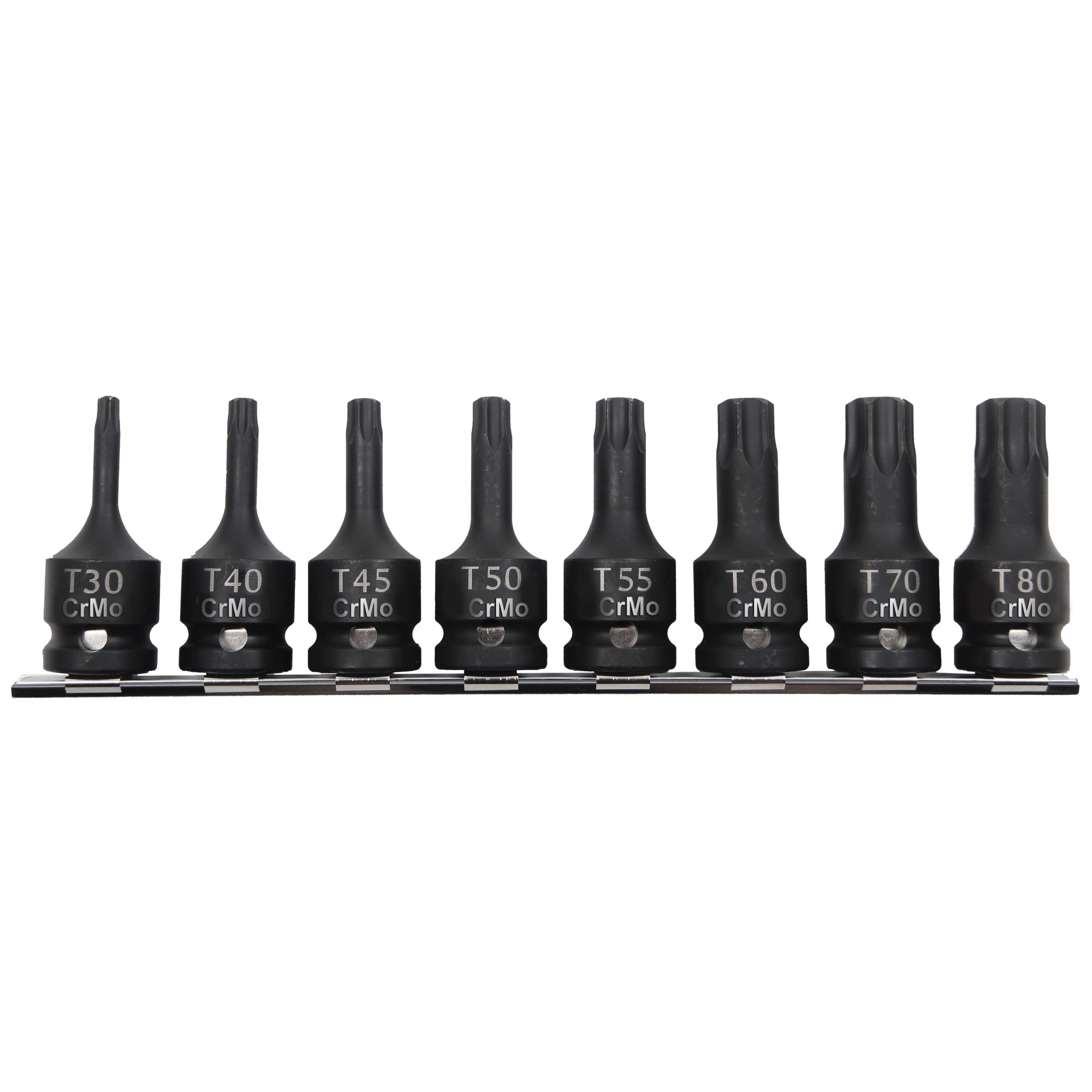 PROLINE TOOLS Bits, slaghylsa TORX 1/2, sats 8st T30-T80, Proline