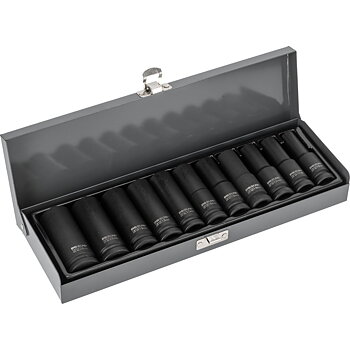 PROLINE TOOLS Krafthylssats 11st. långa (slaghylsor) 1/2, 10-24 mm, l=78 mm, CrMo, metallåda, Proline