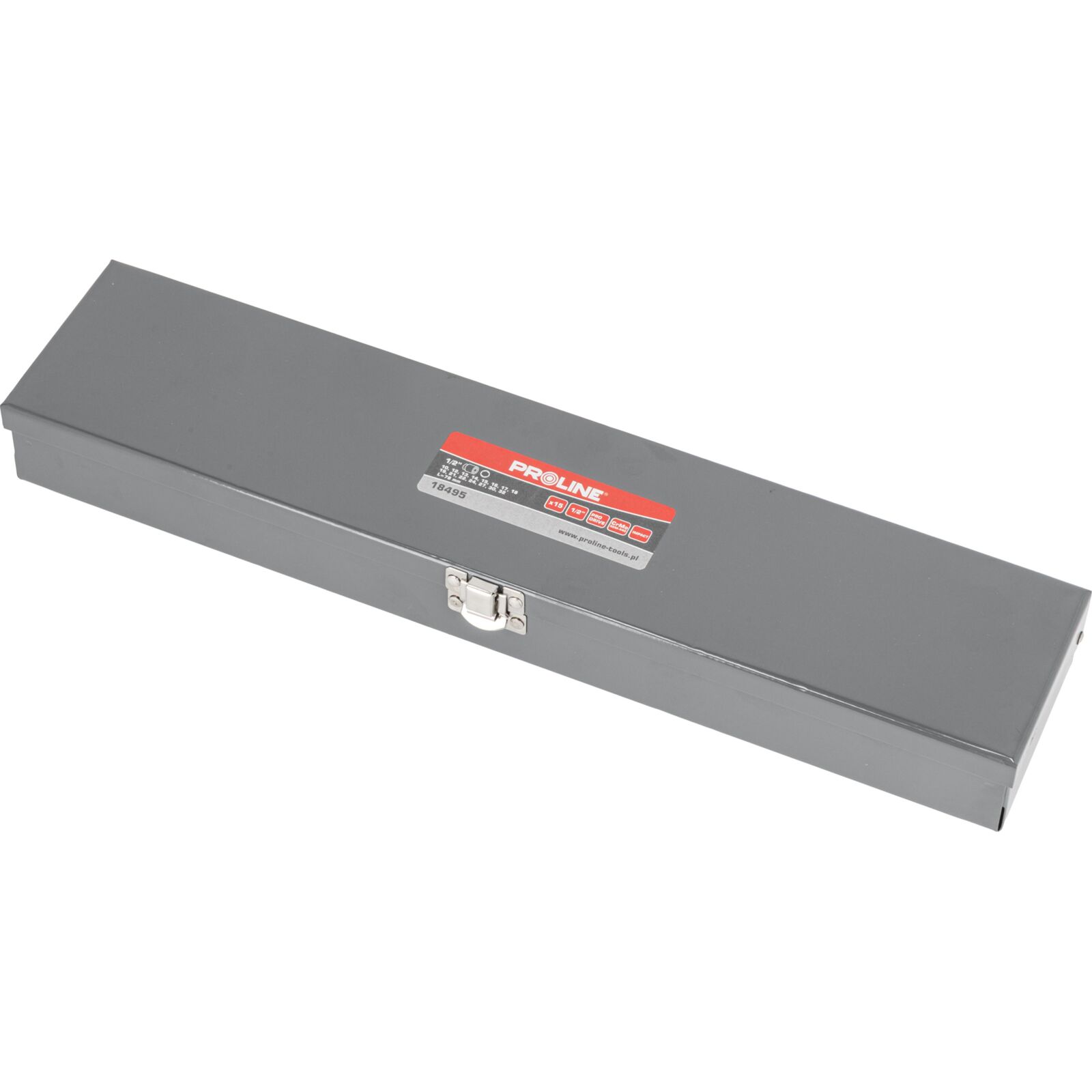 PROLINE TOOLS Krafthylsor sats 15st långa hylsor 1/2, 10-32 mm, CRV-MO, Metallbox, Proline - 5
