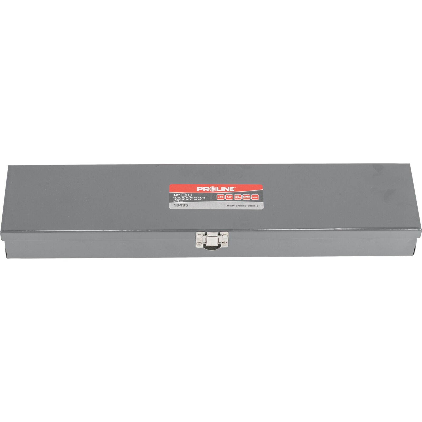 PROLINE TOOLS Krafthylsor sats 15st långa hylsor 1/2, 10-32 mm, CRV-MO, Metallbox, Proline - 4