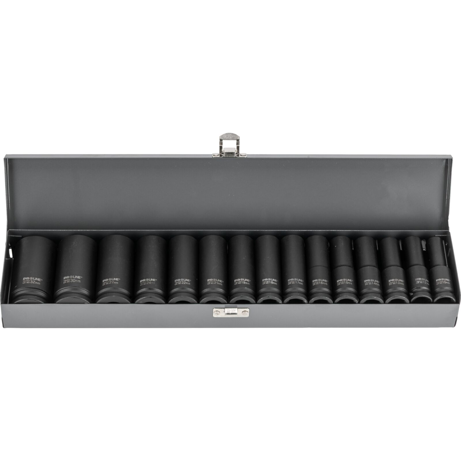 PROLINE TOOLS Krafthylsor sats 15st långa hylsor 1/2, 10-32 mm, CRV-MO, Metallbox, Proline - 2