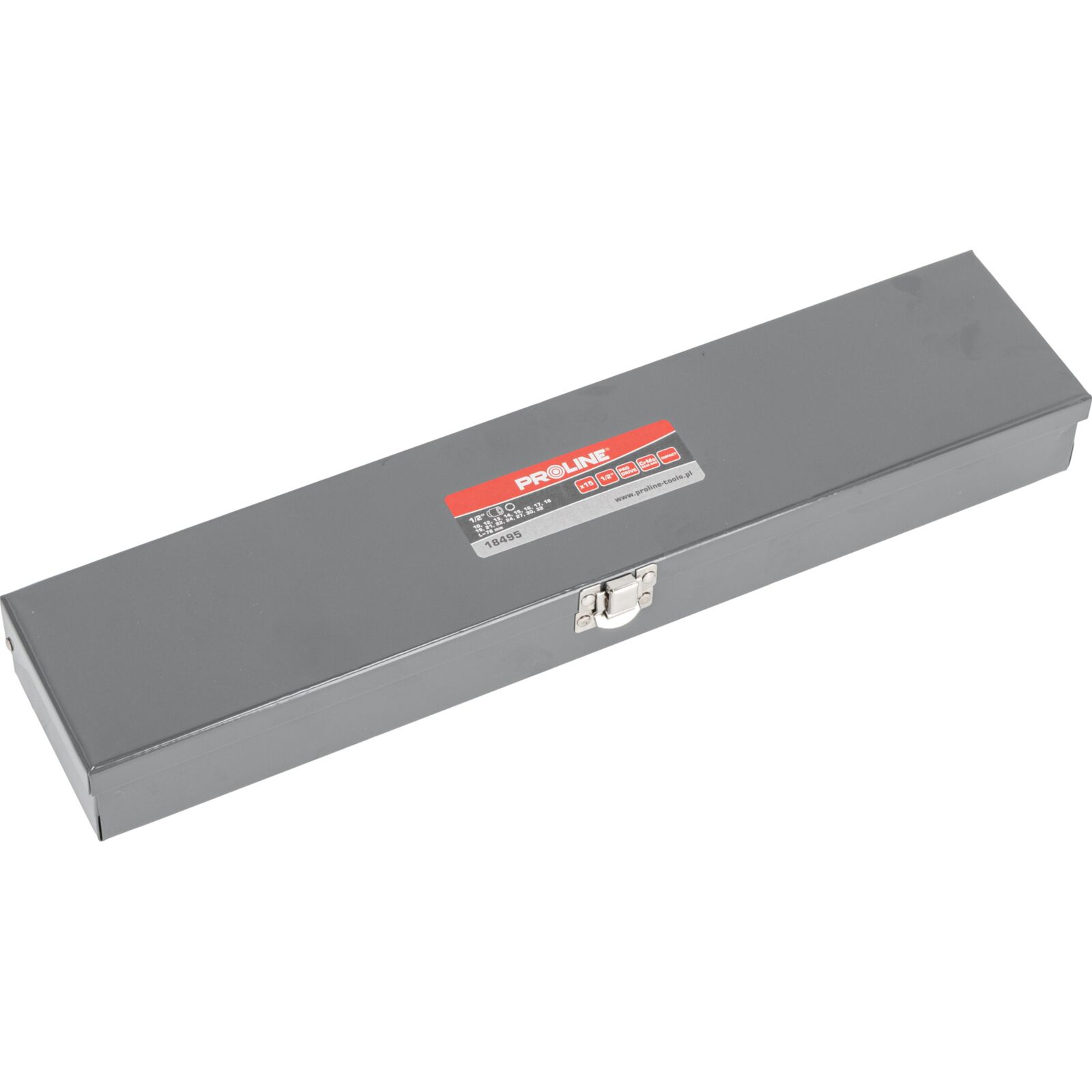 PROLINE TOOLS Krafthylsor sats 15st långa hylsor 1/2, 10-32 mm, CRV-MO, Metallbox, Proline - 3