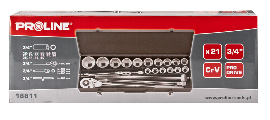 PROLINE TOOLS 15 Delars Hylsnyckelsats 3/4, 19-50 mm, Proline