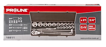 PROLINE TOOLS 15 Delars Hylsnyckelsats 3/4, 19-50 mm, Proline