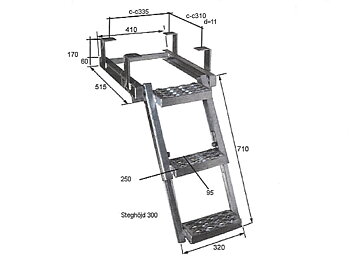 Stege 3-steg, galvaniserad 320x710 mm