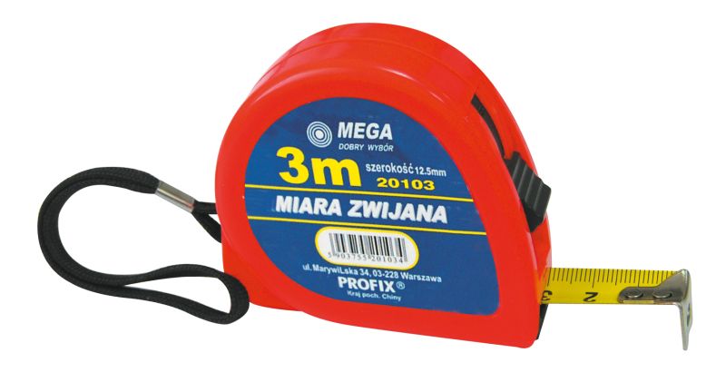 Mega Måttband i plast med bältespänne, 5m/13 mm