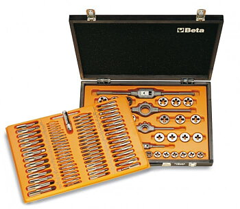 Gängverktygssats M2-M18 kromstål 110 delar, trälåda, BETA Tools