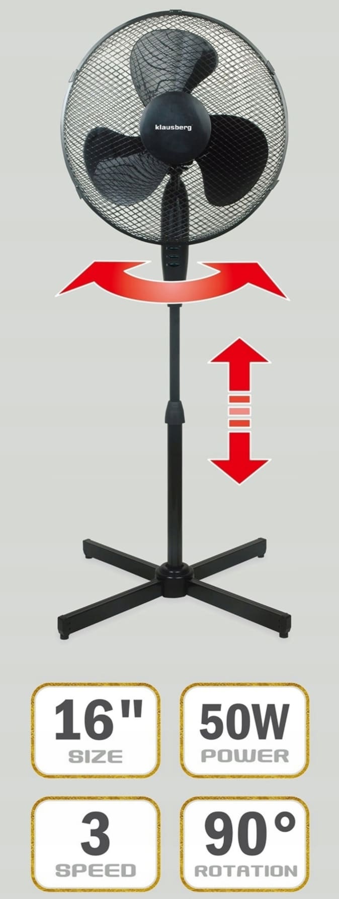 Stark golvfläkt 40 cm (16) 50W, stabil, teleskopfot 135 cm, oscillerande - 3