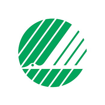 En grön cirkel med diagonala vita linjer och en stiliserad vit svan – symbolen för Svanenmärkningen, Nordens officiella miljömärkning.