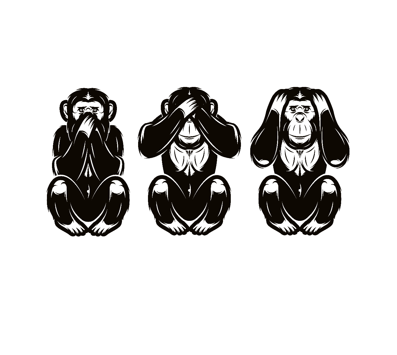 De tre aporna Wise monkeys Stor väggdekor