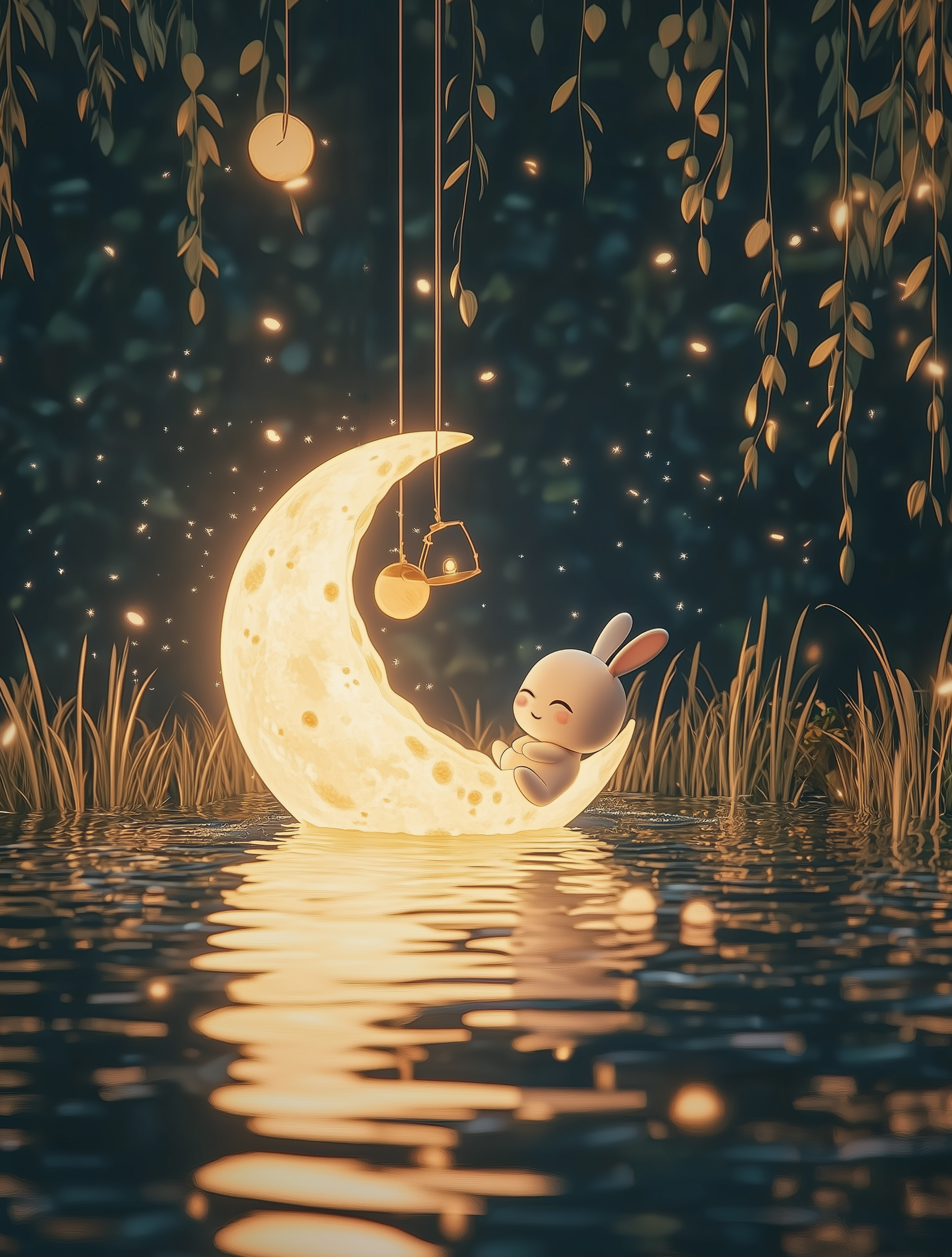 Sovande kanin på månskärva  poster - 2