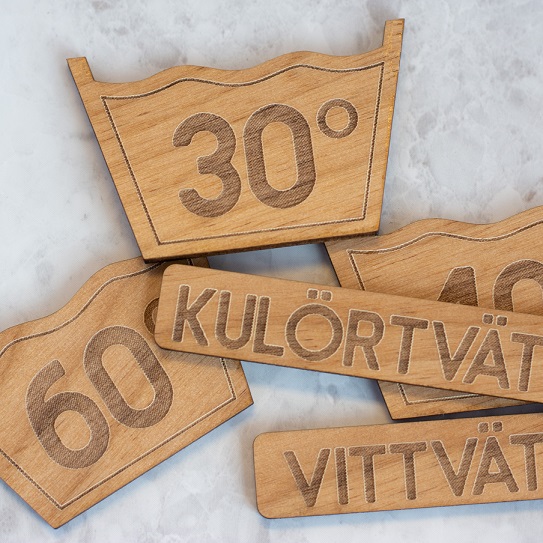 Tvättsymboler Graverade Trä
