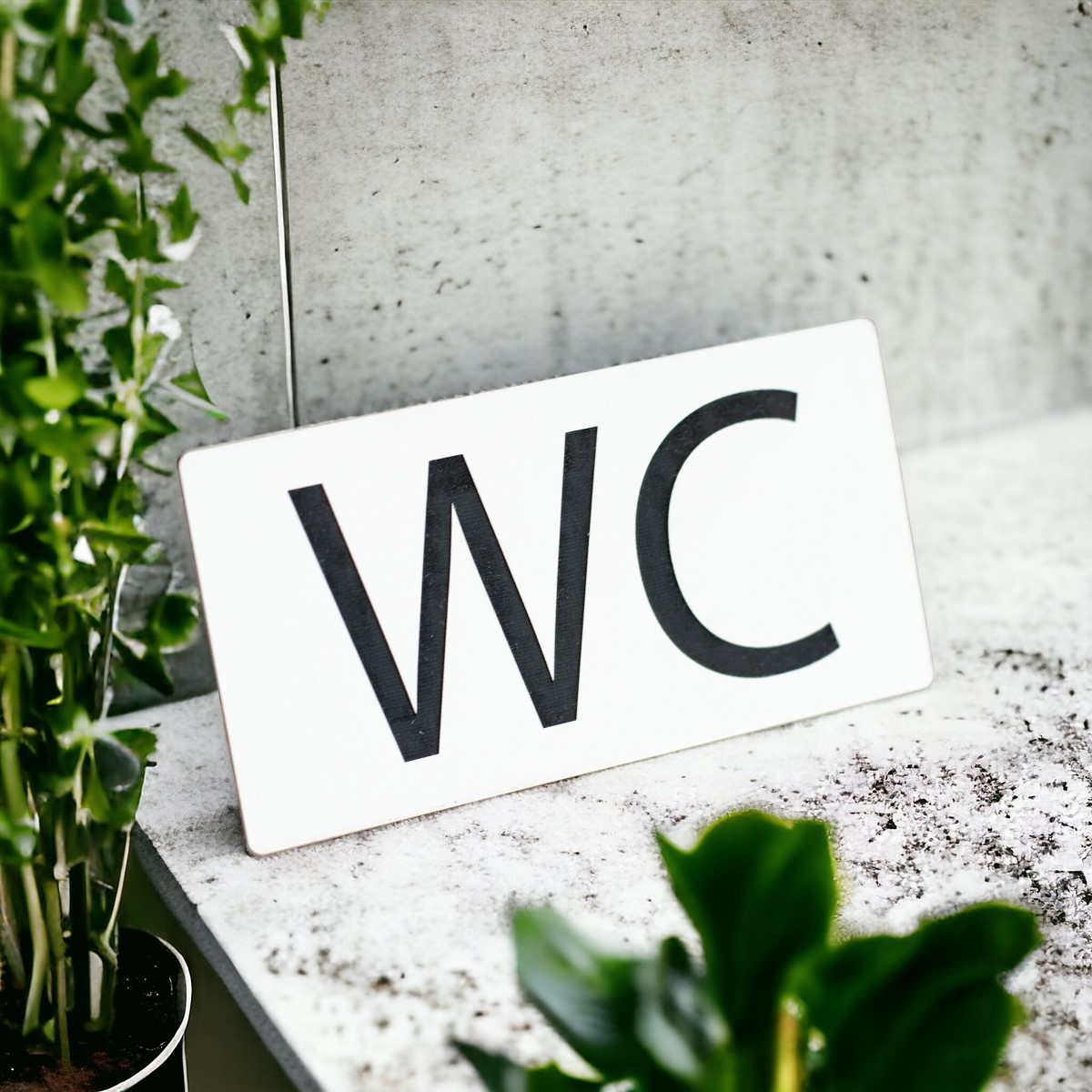 WC Rektangulär  Vit med svart text Gravyr