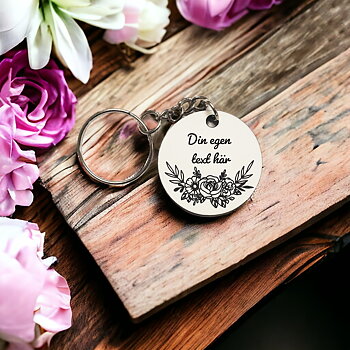Egen text nyckelring med blomster