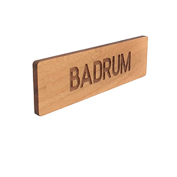 Badrum (Träskylt) Gravyr