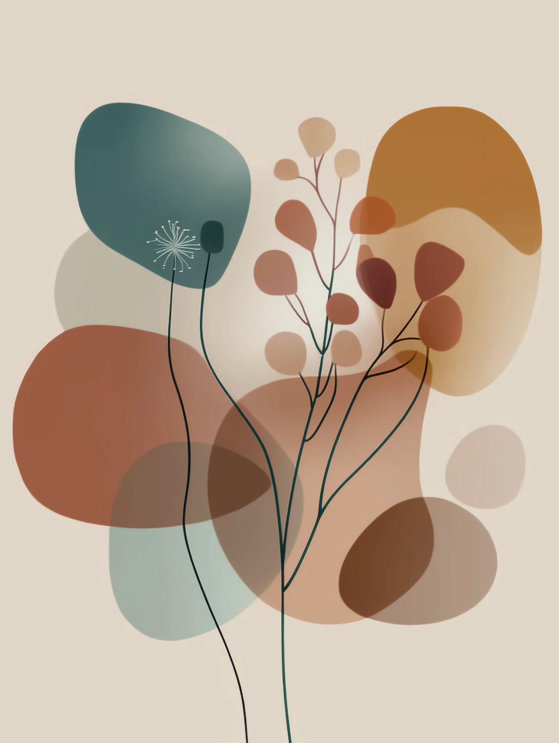 Beige abstrakt blomster poster - 2