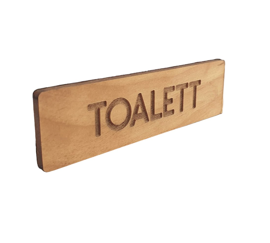 Toalett (Träskylt) Gravyr