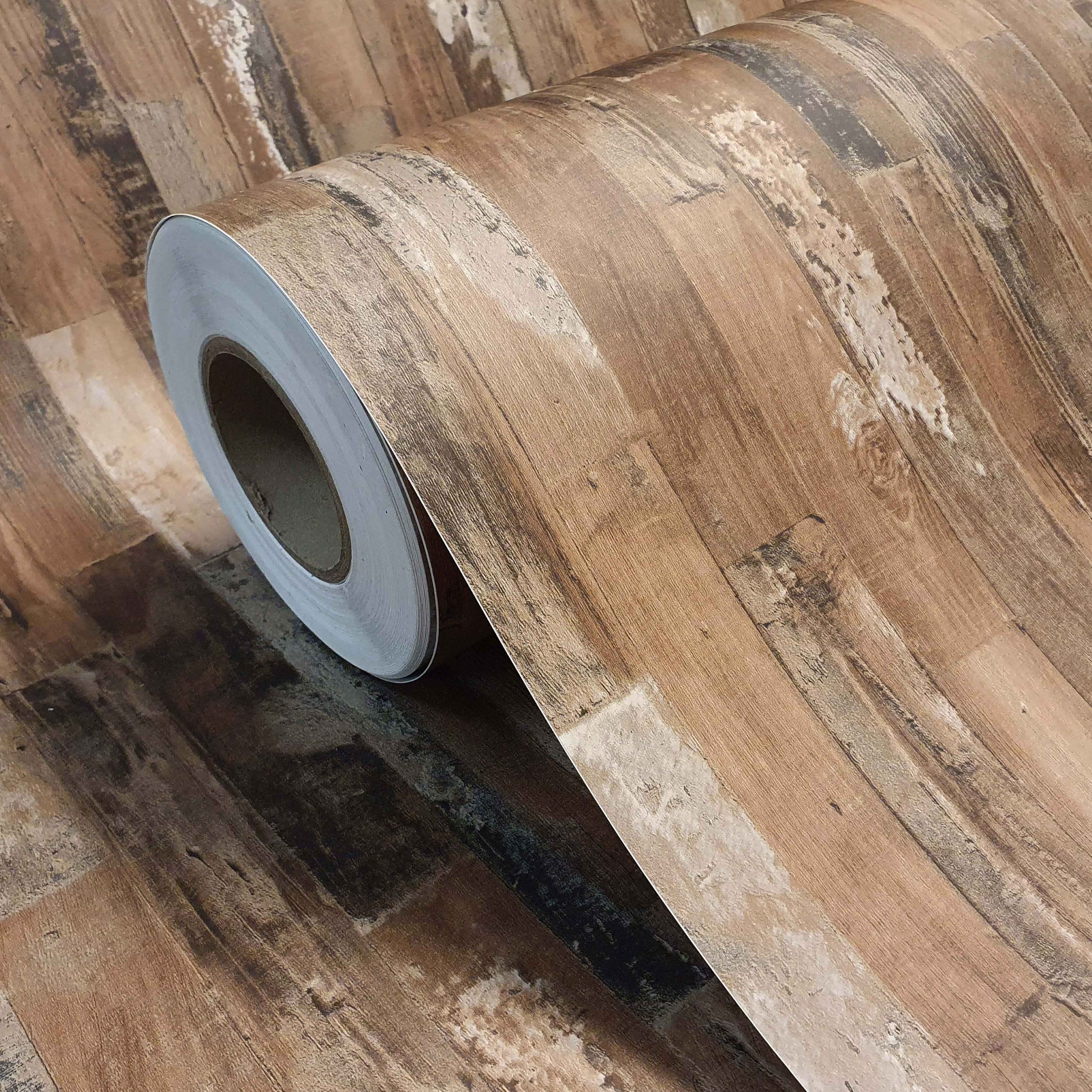 Rustikt trämönster Dekorplast 123 cm bredd Löpmeter
