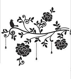 Fåglar & Blommor i sammet Väggdekor