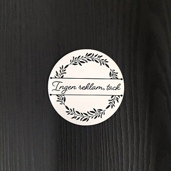 Ingen reklam, tack, Cirkel med blad Gravyr