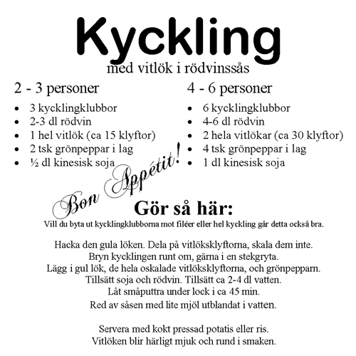 Kyckling i rödvinssås