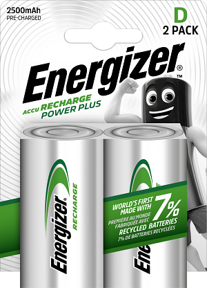 ENERGIZER RECHARGEABLE POWER PLUS - D - 2 PACK