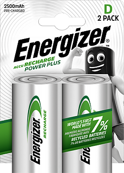 ENERGIZER RECHARGEABLE POWER PLUS - D - 2 PACK