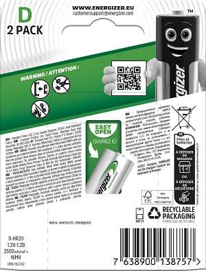 ENERGIZER RECHARGEABLE POWER PLUS - D - 2 PACK - 2