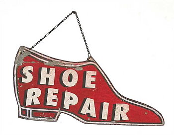 Plåtskylt "Shoe repair"