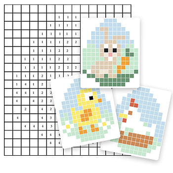 Påskpyssel - Pixel Färglägg Påsken 3 Motiv
