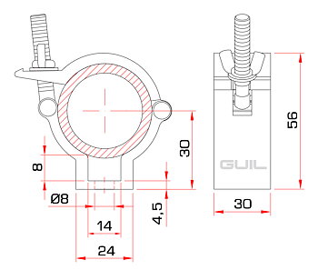 Halvkoppling för Ø 35-40 mm rör / 30 kg