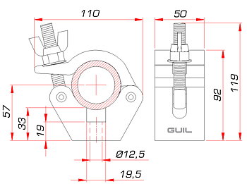 Halvkoppling för Ø 45-52 mm rör / 750 kg