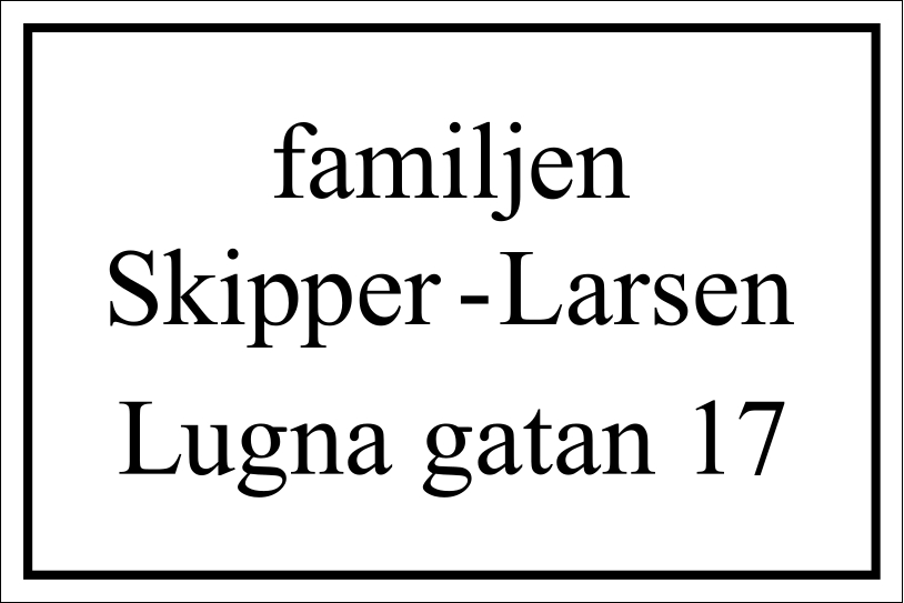 Namnskylt Vit, Times regular / Rak - 6